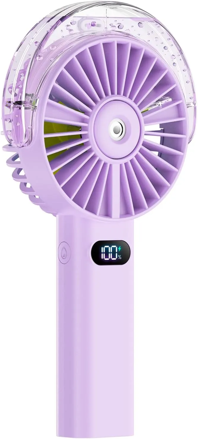 Otlonpe Handheld Misting Fan Portable, 4000mAh Rechargeable Battery Powered, Small Personal Mister Fan with Water Spray Cooling, 4 Speed Wind, LED Display, Hand Held Mist Fans for Travel Outdoor Beach Mini handheld fan for personal cooling