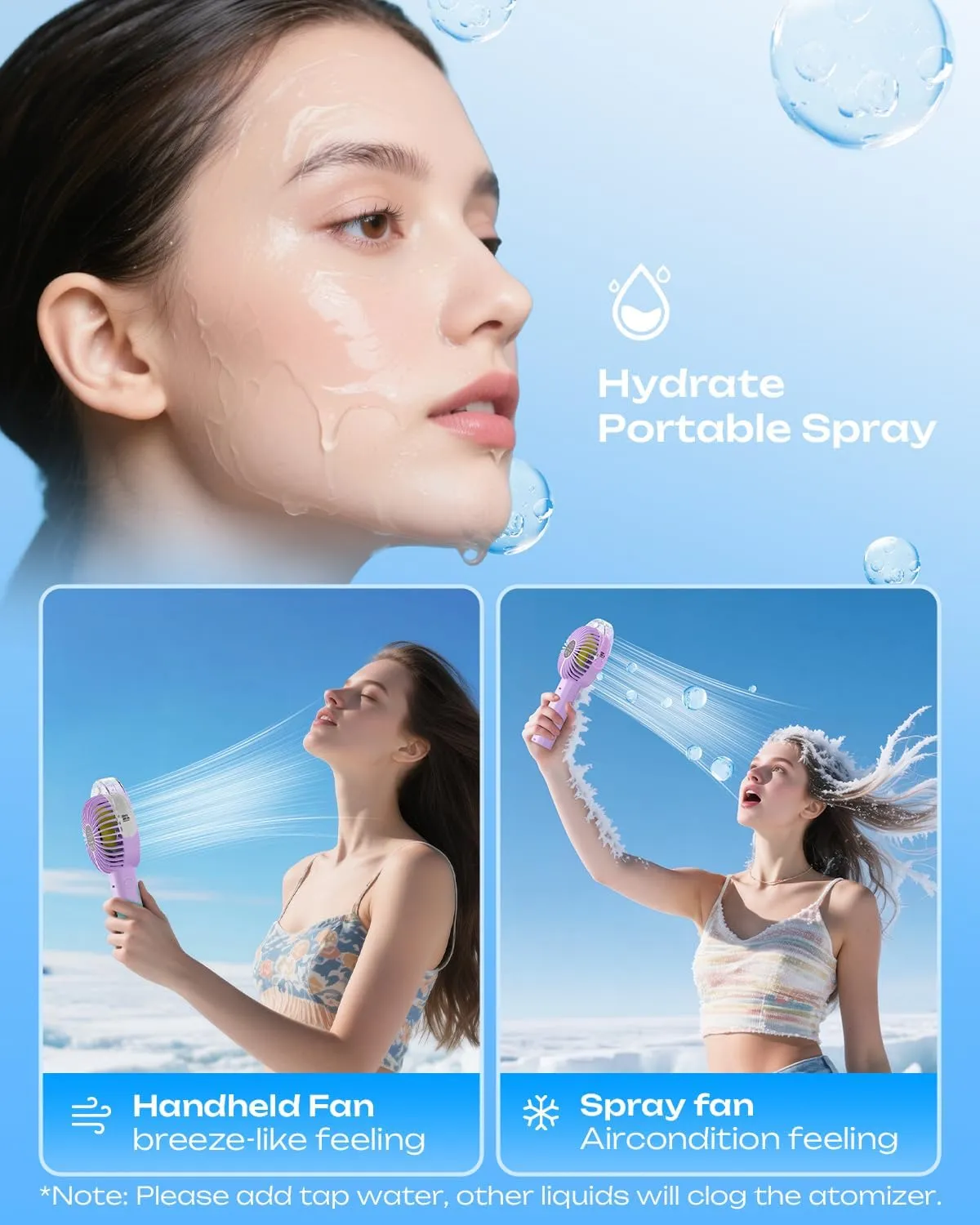 Otlonpe Handheld Misting Fan Portable, 4000mAh Rechargeable Battery Powered, Small Personal Mister Fan with Water Spray Cooling, 4 Speed Wind, LED Display, Hand Held Mist Fans for Travel Outdoor Beach