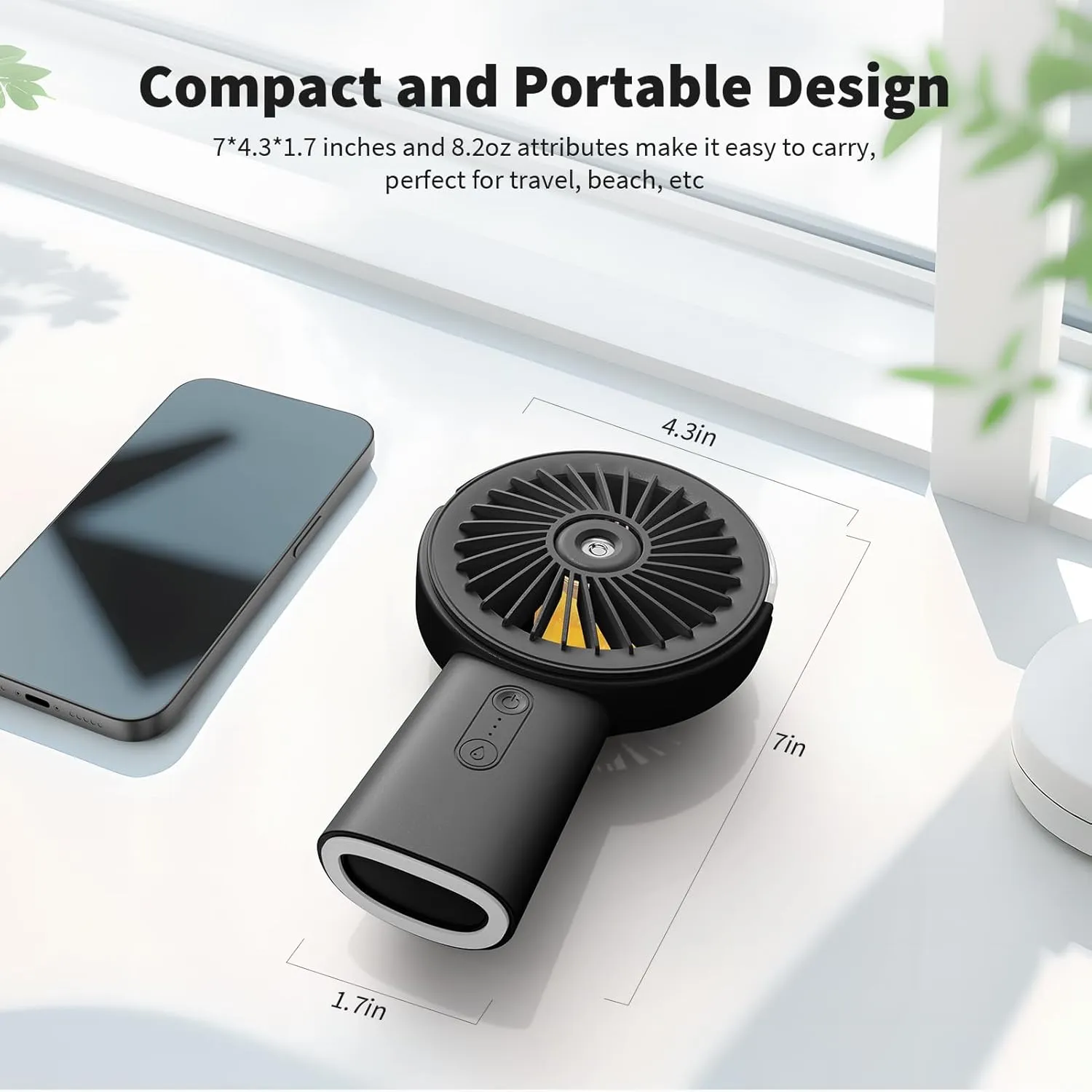 Otlonpe Handheld Misting Fan Portable, 4000mAh Rechargeable Small Personal Water Spray Hand Held Mist Fan Battery Operated, 90 Rotatable, Power Bank for Travel Home Office Men Women Kids (Black)