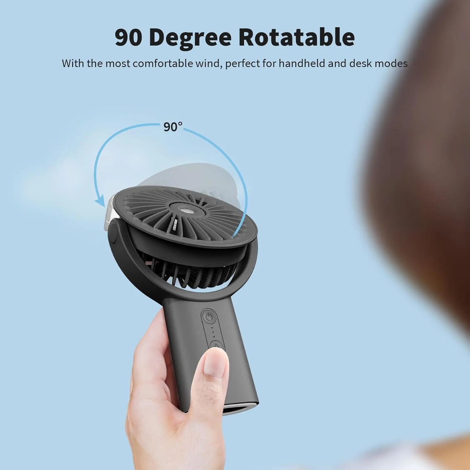 Otlonpe Handheld Misting Fan Portable, 4000mAh Rechargeable Small Personal Water Spray Hand Held Mist Fan Battery Operated, 90 Rotatable, Power Bank for Travel Home Office Men Women Kids (Black)