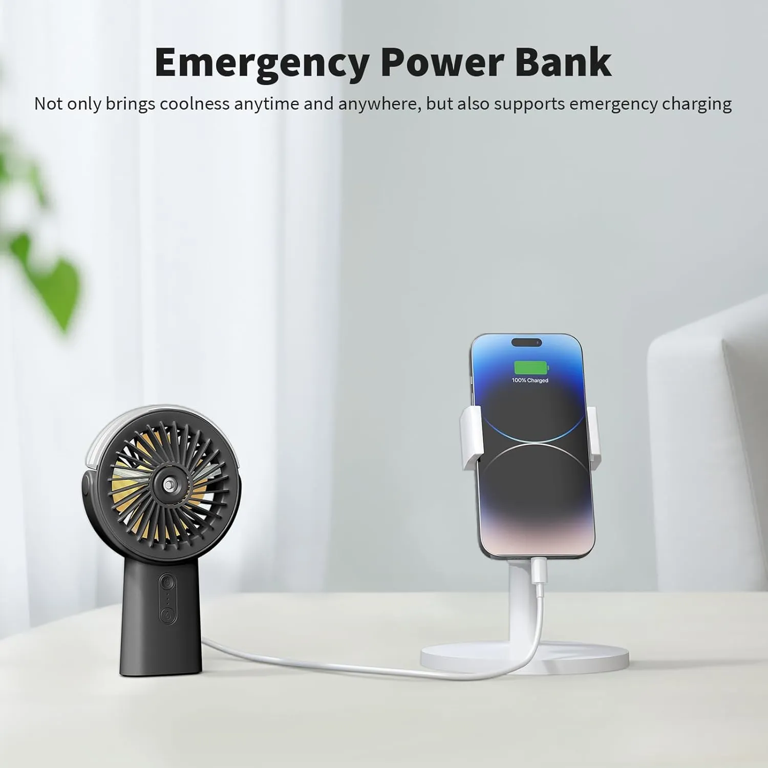 Otlonpe Handheld Misting Fan Portable, 4000mAh Rechargeable Small Personal Water Spray Hand Held Mist Fan Battery Operated, 90 Rotatable, Power Bank for Travel Home Office Men Women Kids (Black)