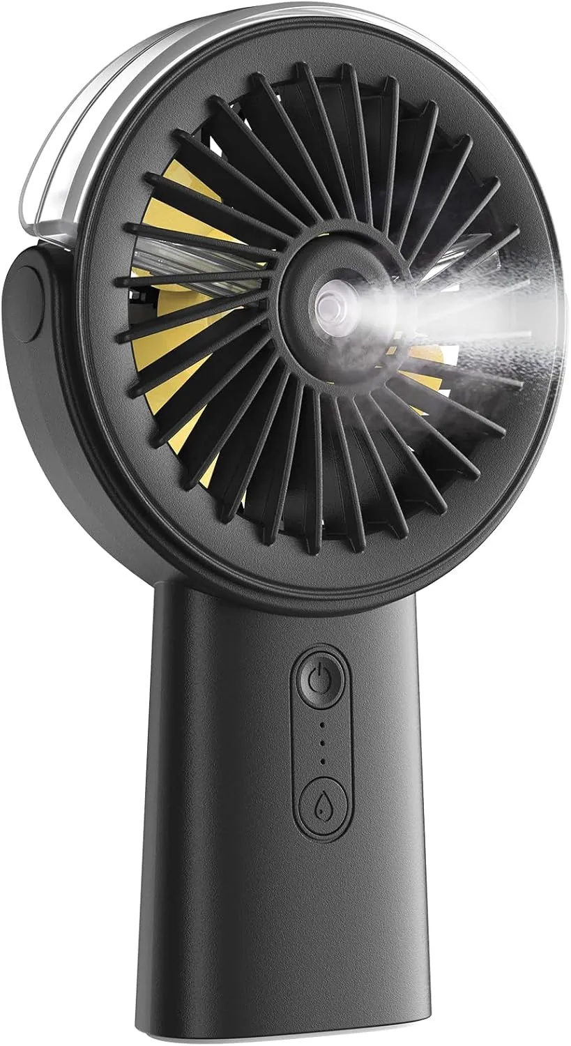 Otlonpe Handheld Misting Fan Portable, 4000mAh Rechargeable Small Personal Water Spray Hand Held Mist Fan Battery Operated, 90 Rotatable, Power Bank for Travel Home Office Men Women Kids (Black) Mini handheld fan for personal cooling