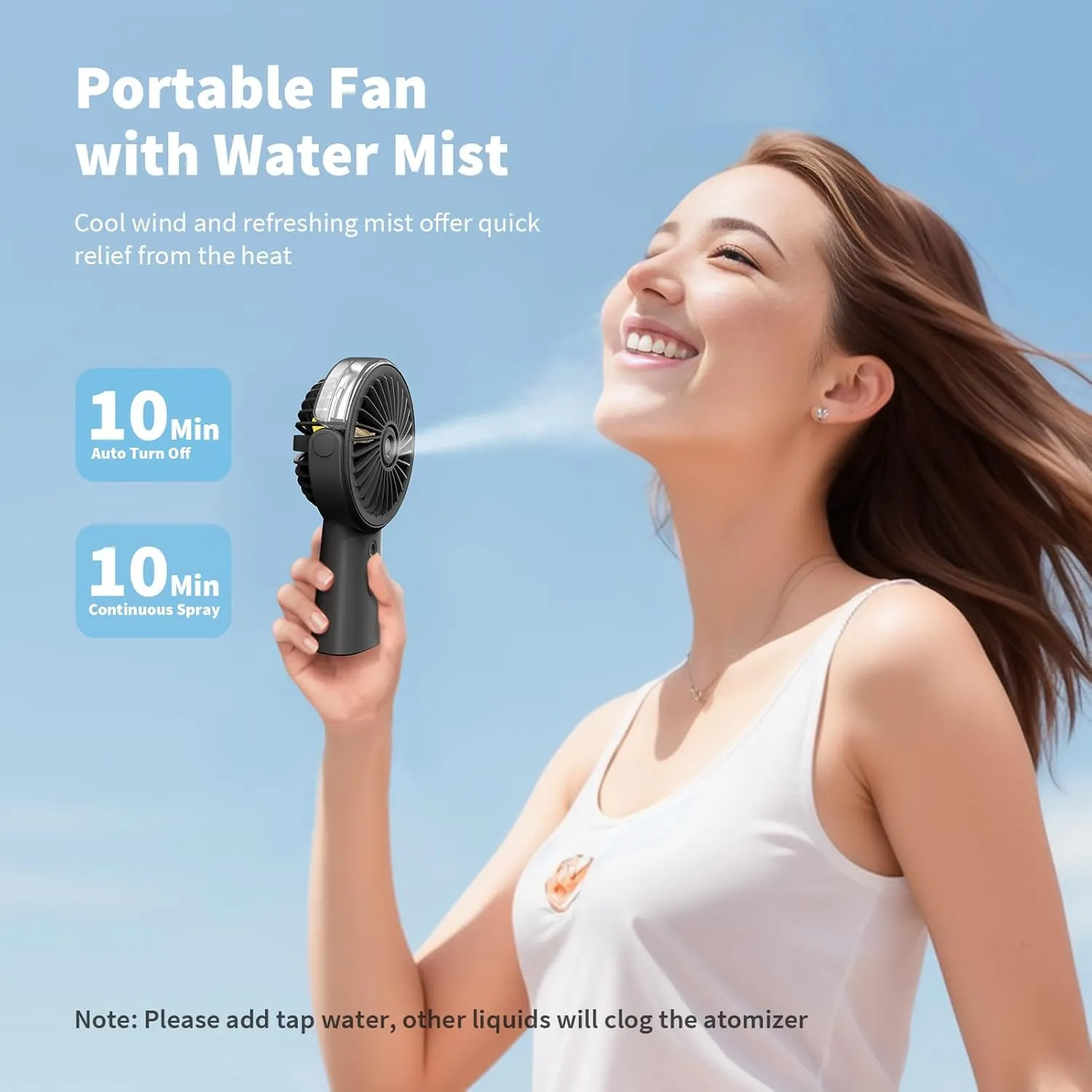 Otlonpe Handheld Misting Fan Portable, 4000mAh Rechargeable Small Personal Water Spray Hand Held Mist Fan Battery Operated, 90 Rotatable, Power Bank for Travel Home Office Men Women Kids (Black)