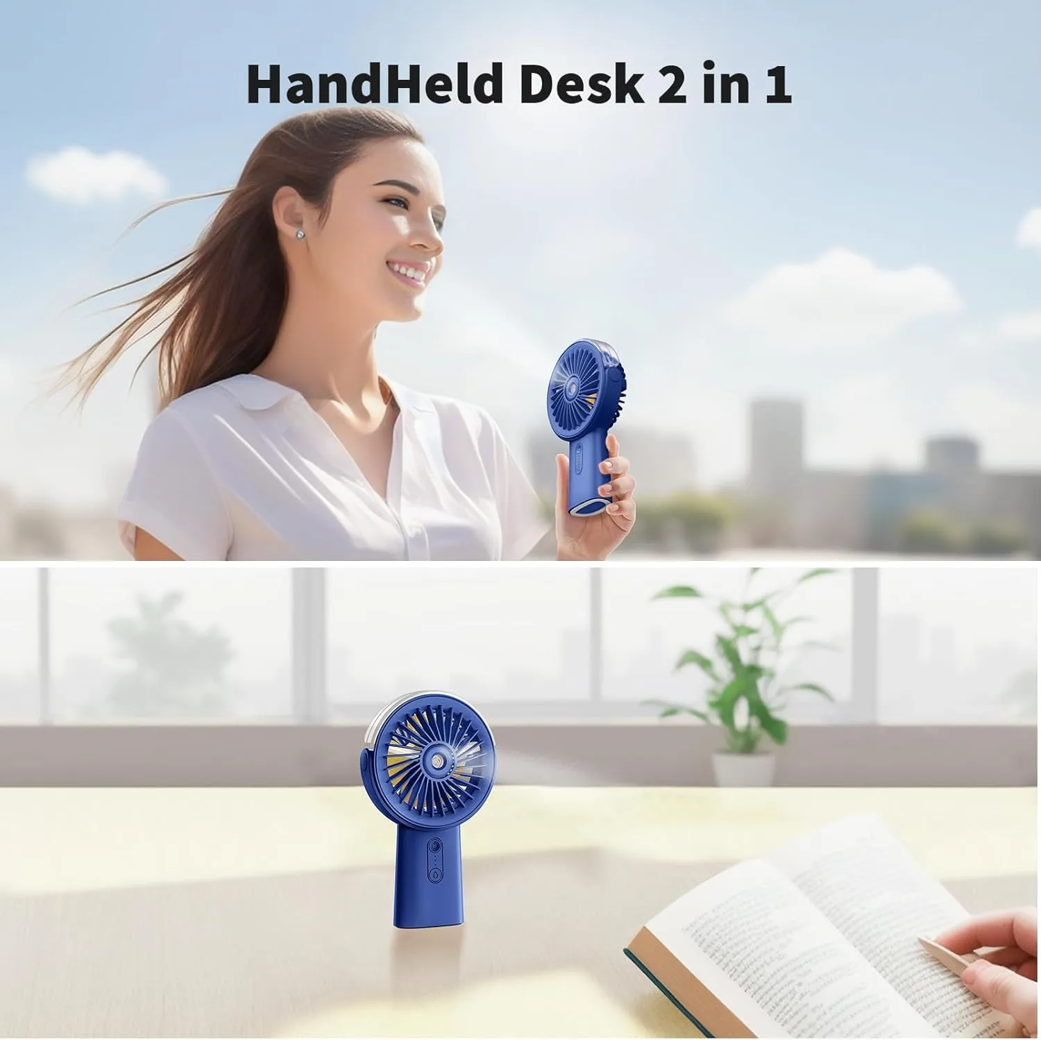 Otlonpe Handheld Misting Fan Portable, 4000mAh Rechargeable Small Personal Water Spray Hand Held Mist Fan Battery Operated, 90 Rotatable, Power Bank for Travel Home Office Men Women Kids (Blue)