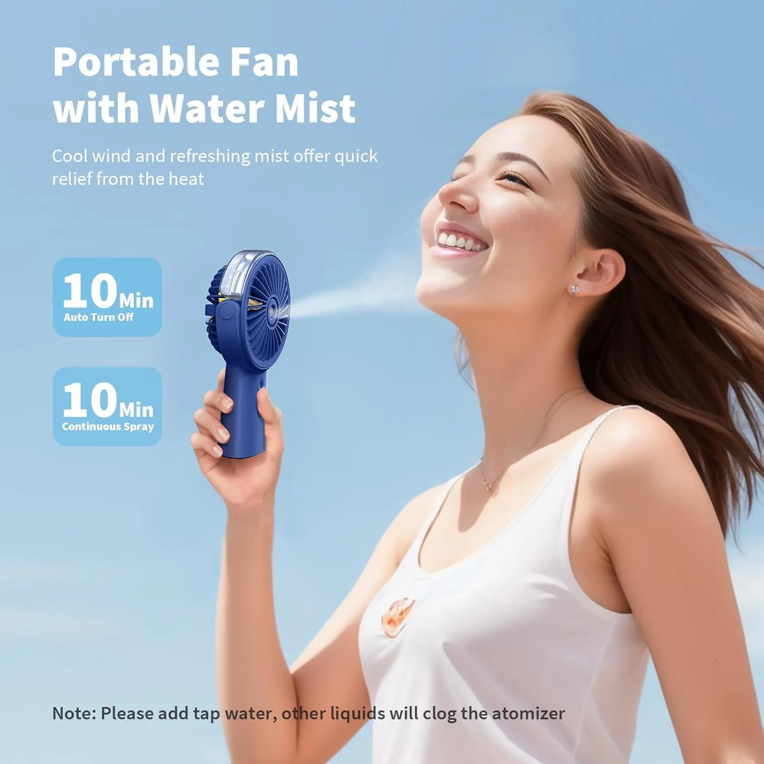 Otlonpe Handheld Misting Fan Portable, 4000mAh Rechargeable Small Personal Water Spray Hand Held Mist Fan Battery Operated, 90 Rotatable, Power Bank for Travel Home Office Men Women Kids (Blue)