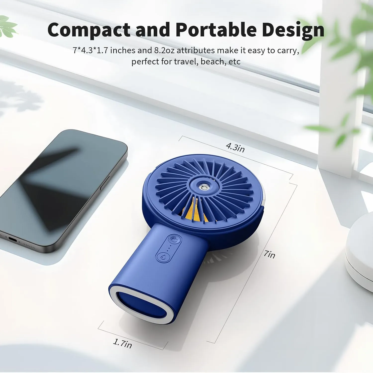 Otlonpe Handheld Misting Fan Portable, 4000mAh Rechargeable Small Personal Water Spray Hand Held Mist Fan Battery Operated, 90 Rotatable, Power Bank for Travel Home Office Men Women Kids (Blue)