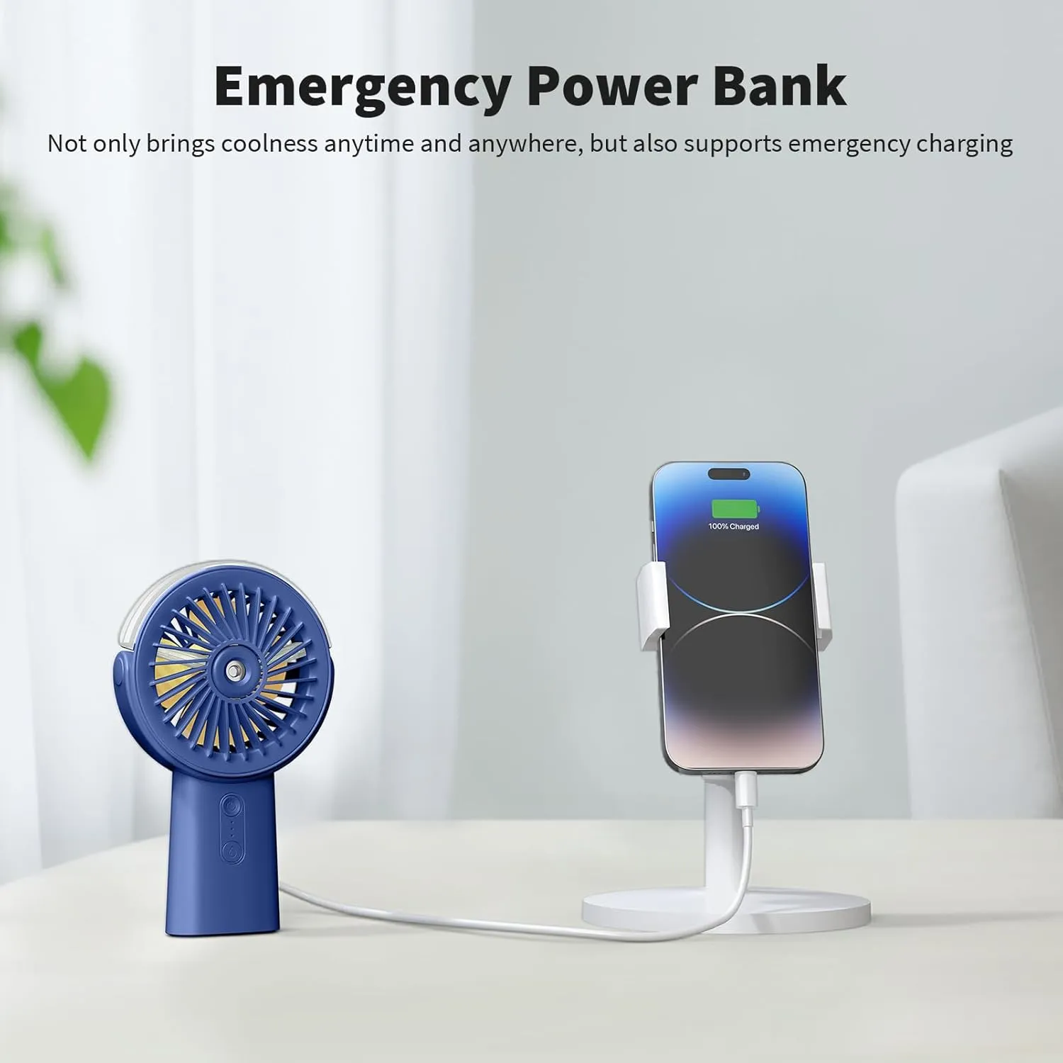Otlonpe Handheld Misting Fan Portable, 4000mAh Rechargeable Small Personal Water Spray Hand Held Mist Fan Battery Operated, 90 Rotatable, Power Bank for Travel Home Office Men Women Kids (Blue)