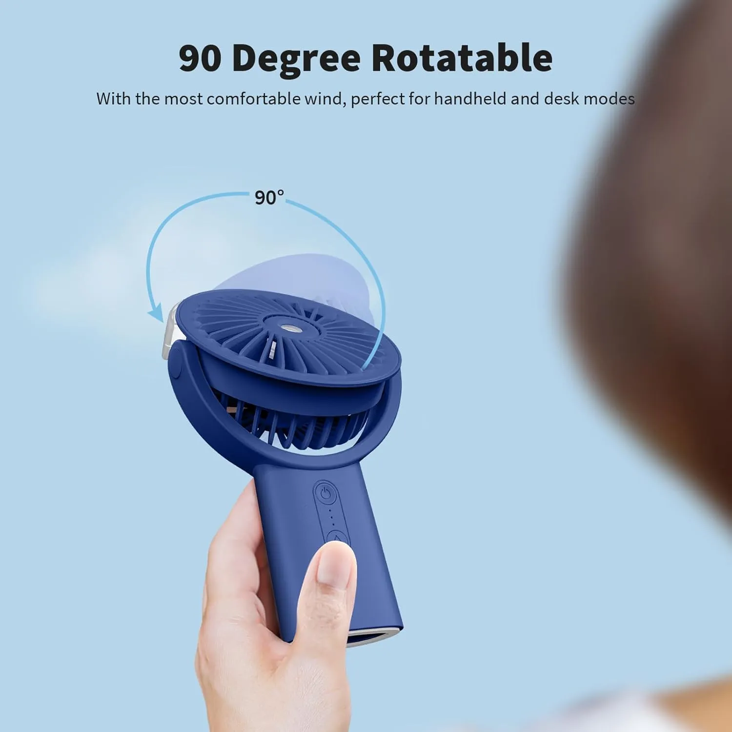 Otlonpe Handheld Misting Fan Portable, 4000mAh Rechargeable Small Personal Water Spray Hand Held Mist Fan Battery Operated, 90 Rotatable, Power Bank for Travel Home Office Men Women Kids (Blue)