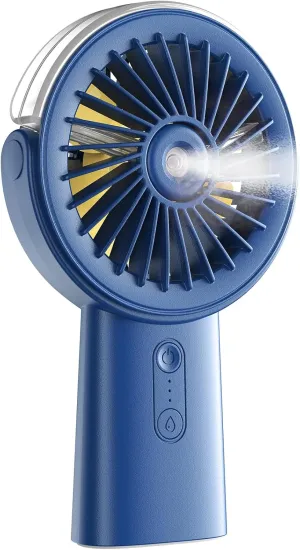 Otlonpe Handheld Misting Fan Portable, 4000mAh Rechargeable Small Personal Water Spray Hand Held Mist Fan Battery Operated, 90 Rotatable, Power Bank for Travel Home Office Men Women Kids (Blue) Mini handheld fan for personal cooling