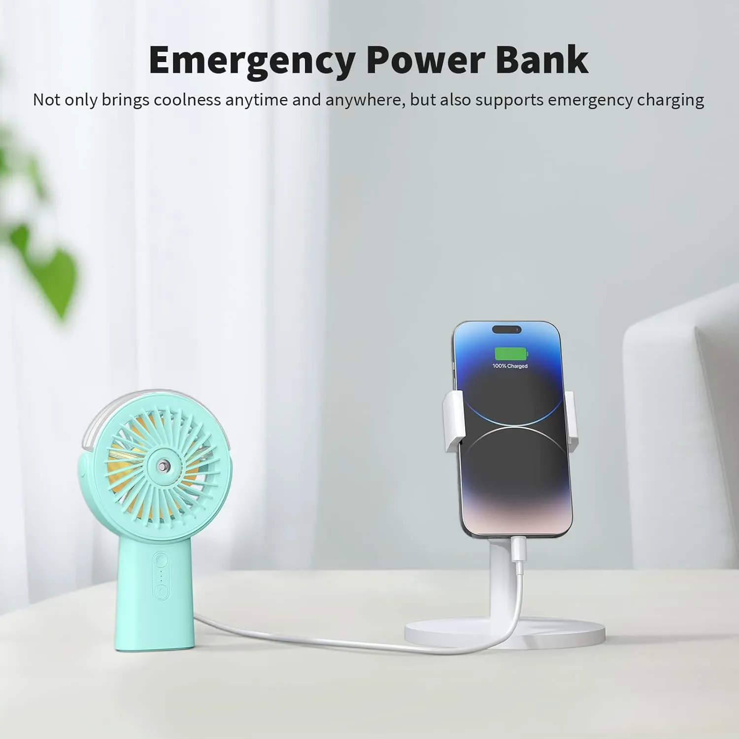 Otlonpe Handheld Misting Fan Portable, 4000mAh Rechargeable Small Personal Water Spray Hand Held Mist Fan Battery Operated, 90 Rotatable, Power Bank for Travel Home Office Men Women Kids (Green)