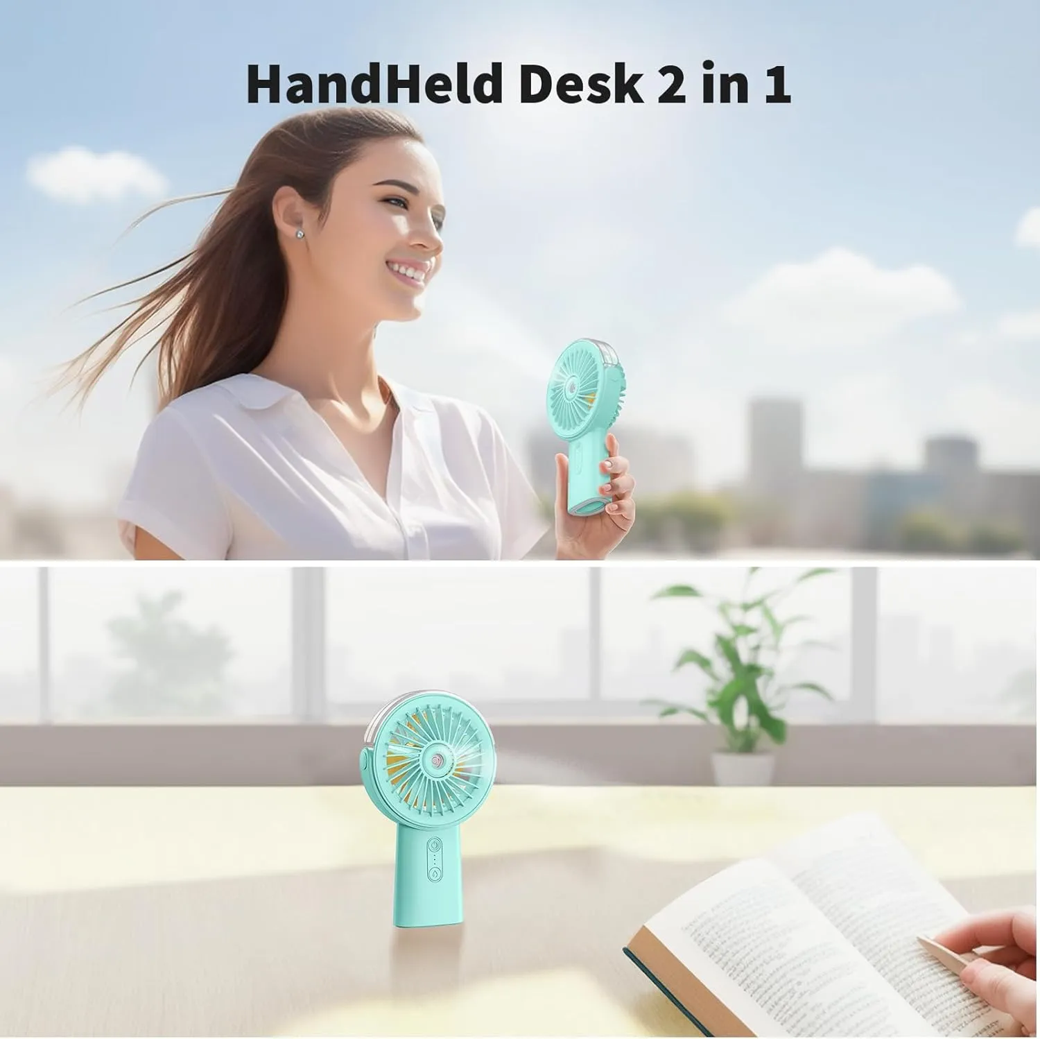 Otlonpe Handheld Misting Fan Portable, 4000mAh Rechargeable Small Personal Water Spray Hand Held Mist Fan Battery Operated, 90 Rotatable, Power Bank for Travel Home Office Men Women Kids (Green)