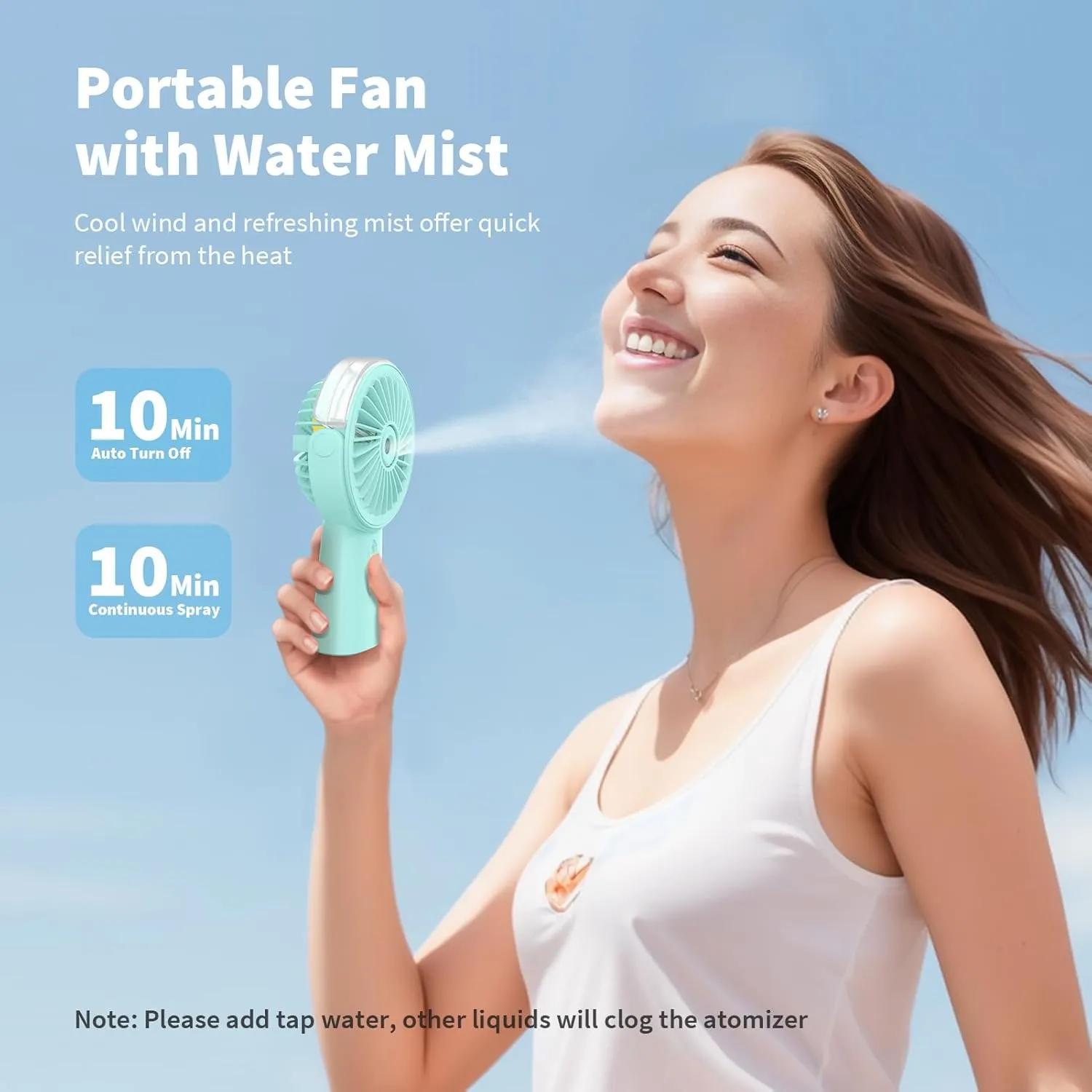 Otlonpe Handheld Misting Fan Portable, 4000mAh Rechargeable Small Personal Water Spray Hand Held Mist Fan Battery Operated, 90 Rotatable, Power Bank for Travel Home Office Men Women Kids (Green)