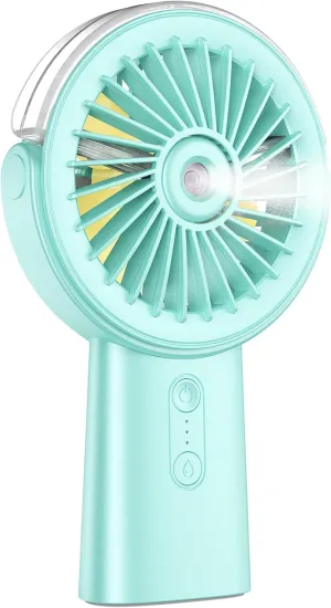 Otlonpe Handheld Misting Fan Portable, 4000mAh Rechargeable Small Personal Water Spray Hand Held Mist Fan Battery Operated, 90 Rotatable, Power Bank for Travel Home Office Men Women Kids (Green) Mini handheld fan for personal cooling