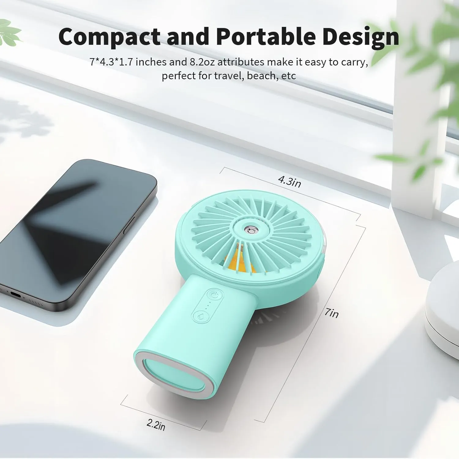 Otlonpe Handheld Misting Fan Portable, 4000mAh Rechargeable Small Personal Water Spray Hand Held Mist Fan Battery Operated, 90 Rotatable, Power Bank for Travel Home Office Men Women Kids (Green)