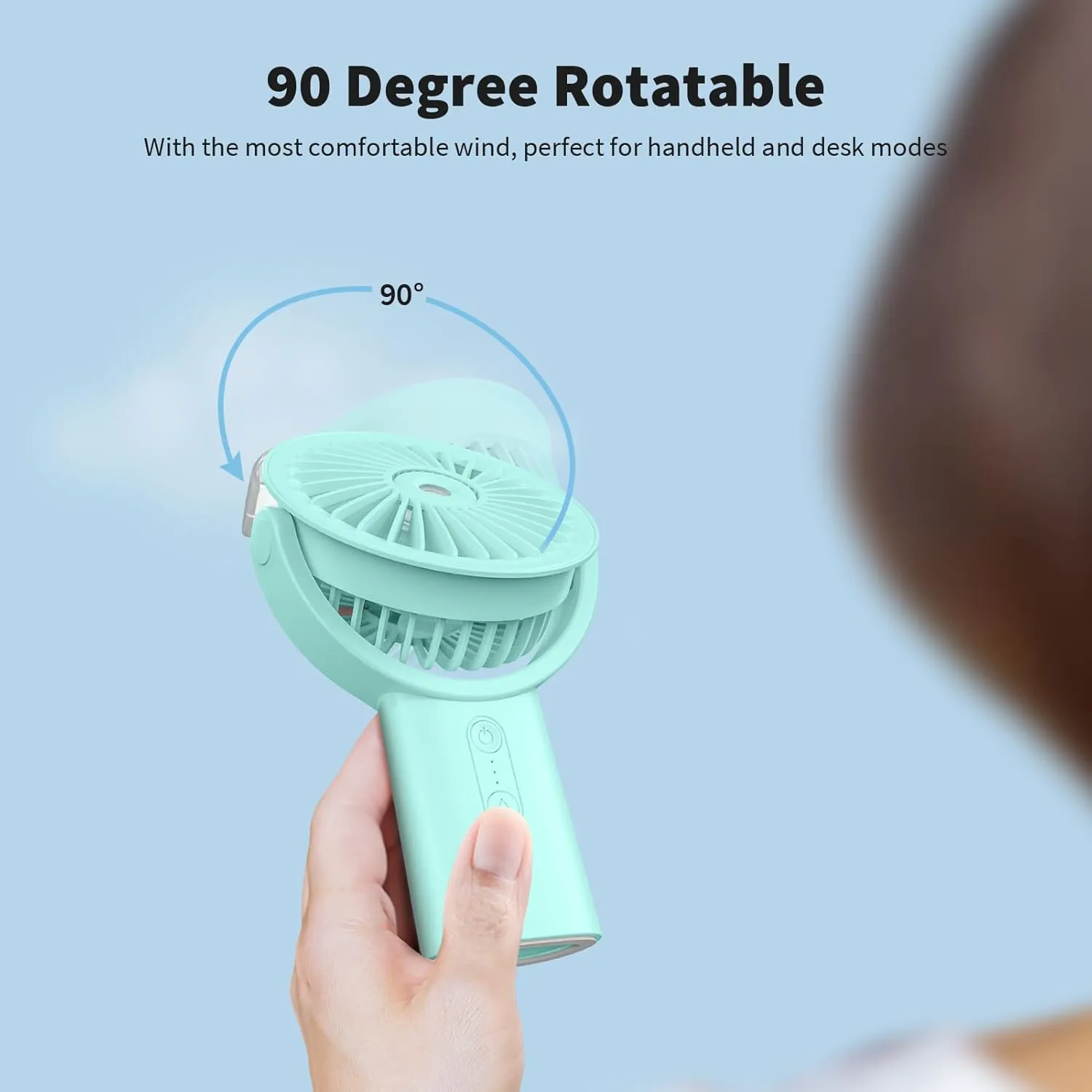 Otlonpe Handheld Misting Fan Portable, 4000mAh Rechargeable Small Personal Water Spray Hand Held Mist Fan Battery Operated, 90 Rotatable, Power Bank for Travel Home Office Men Women Kids (Green)