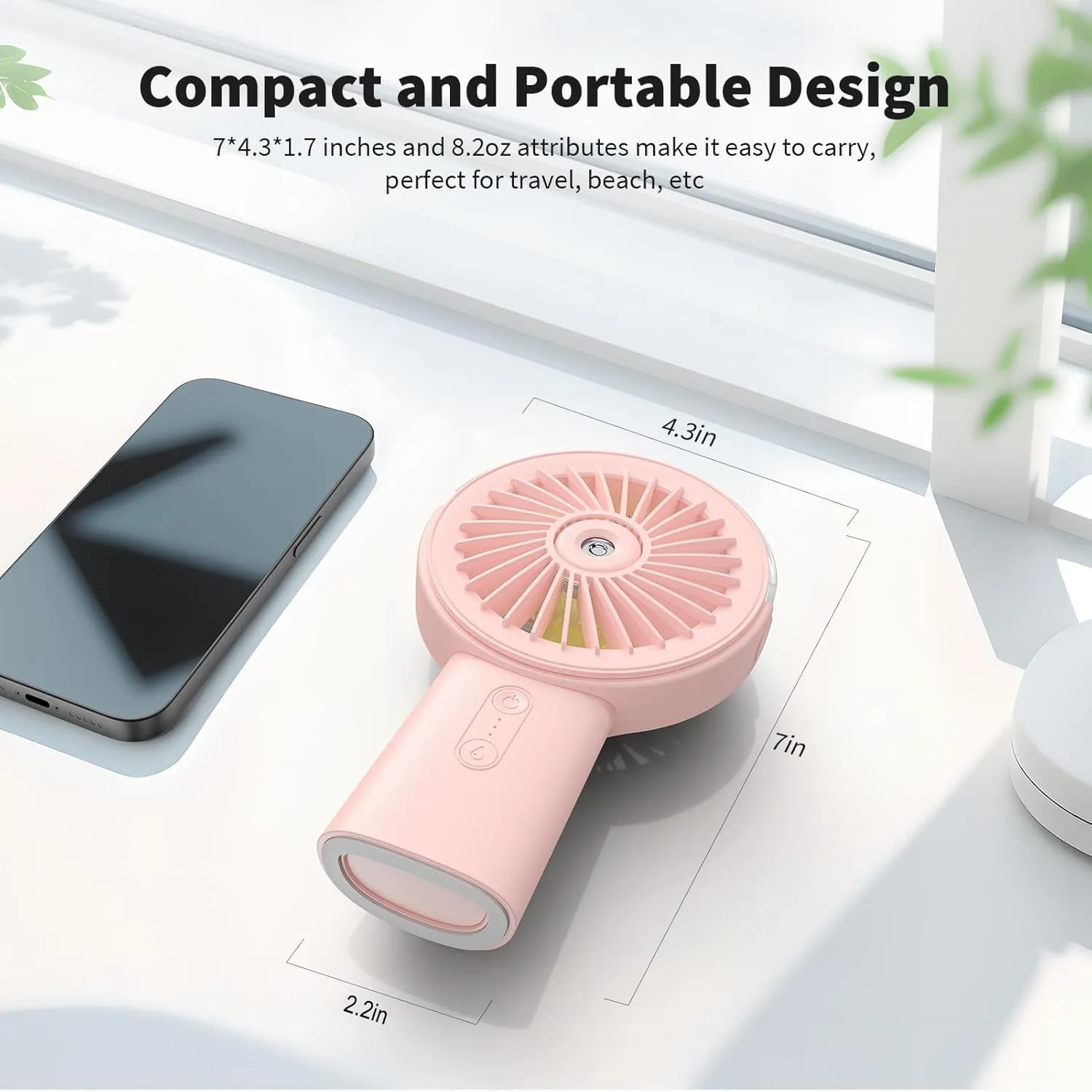 Otlonpe Handheld Misting Fan Portable, 4000mAh Rechargeable Small Personal Water Spray Hand Held Mist Fan Battery Operated, 90 Rotatable, Power Bank for Travel Home Office Men Women Kids (Pink)