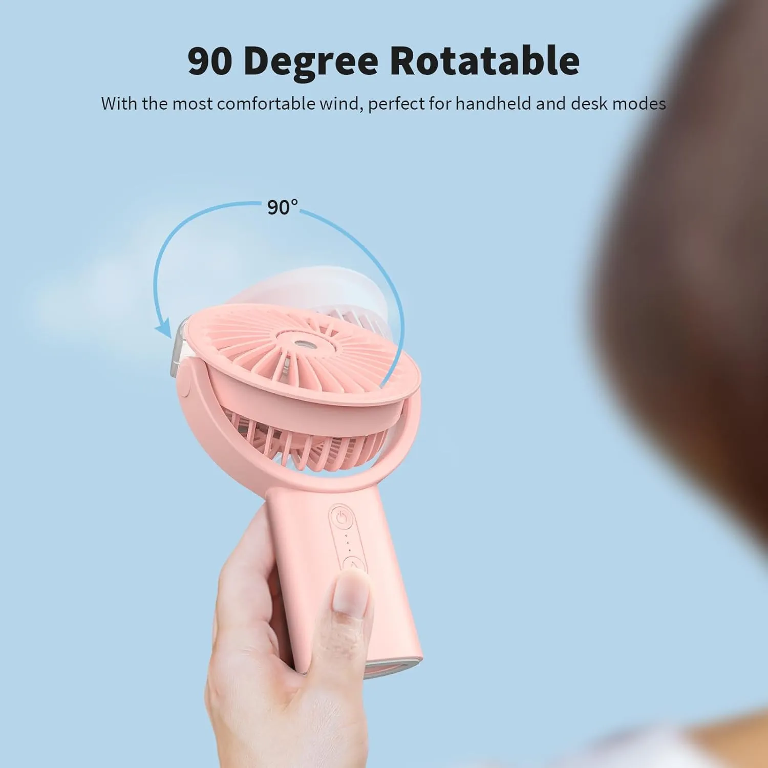 Otlonpe Handheld Misting Fan Portable, 4000mAh Rechargeable Small Personal Water Spray Hand Held Mist Fan Battery Operated, 90 Rotatable, Power Bank for Travel Home Office Men Women Kids (Pink)
