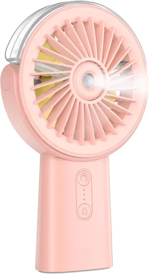 Otlonpe Handheld Misting Fan Portable, 4000mAh Rechargeable Small Personal Water Spray Hand Held Mist Fan Battery Operated, 90 Rotatable, Power Bank for Travel Home Office Men Women Kids (Pink) Mini handheld fan for personal cooling