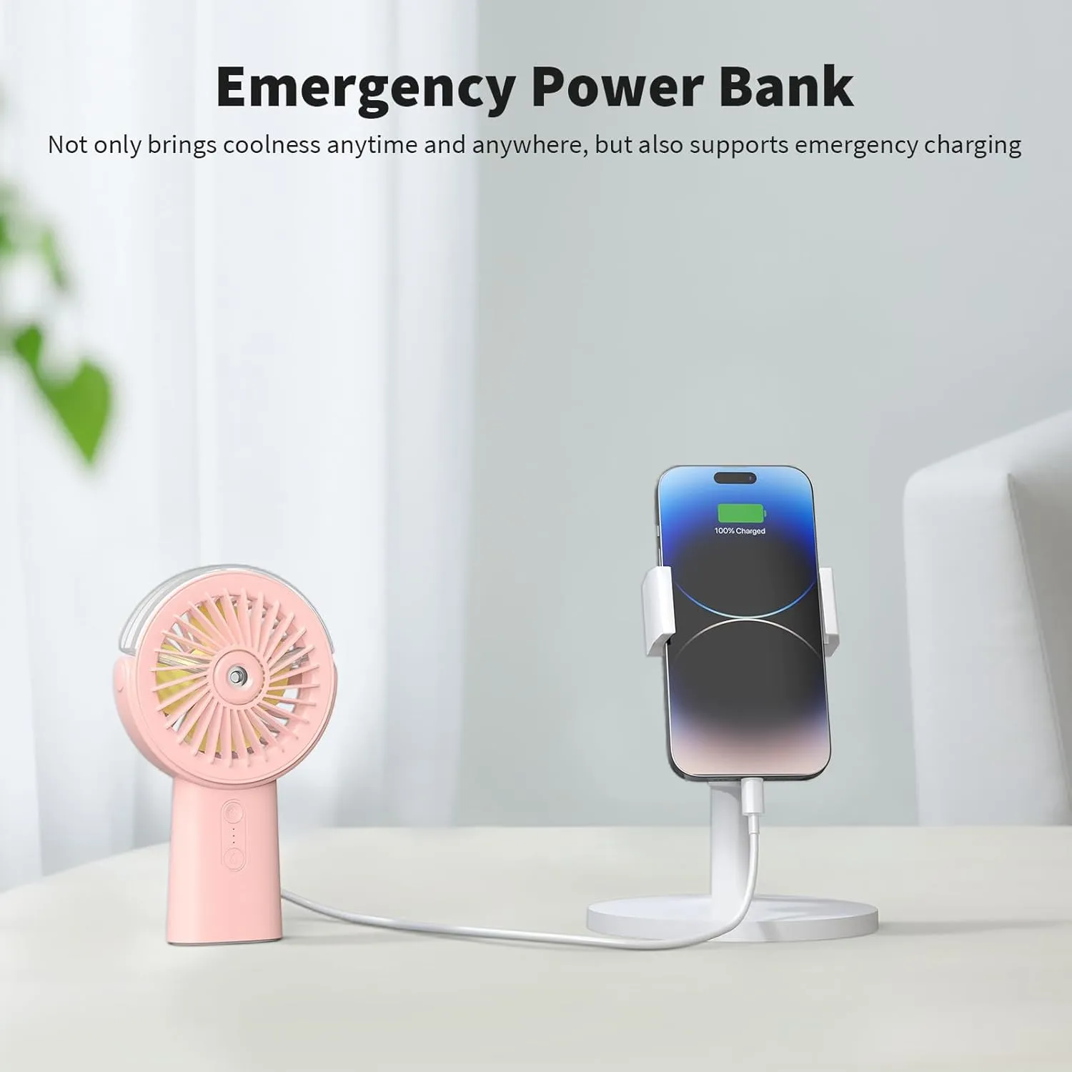 Otlonpe Handheld Misting Fan Portable, 4000mAh Rechargeable Small Personal Water Spray Hand Held Mist Fan Battery Operated, 90 Rotatable, Power Bank for Travel Home Office Men Women Kids (Pink)