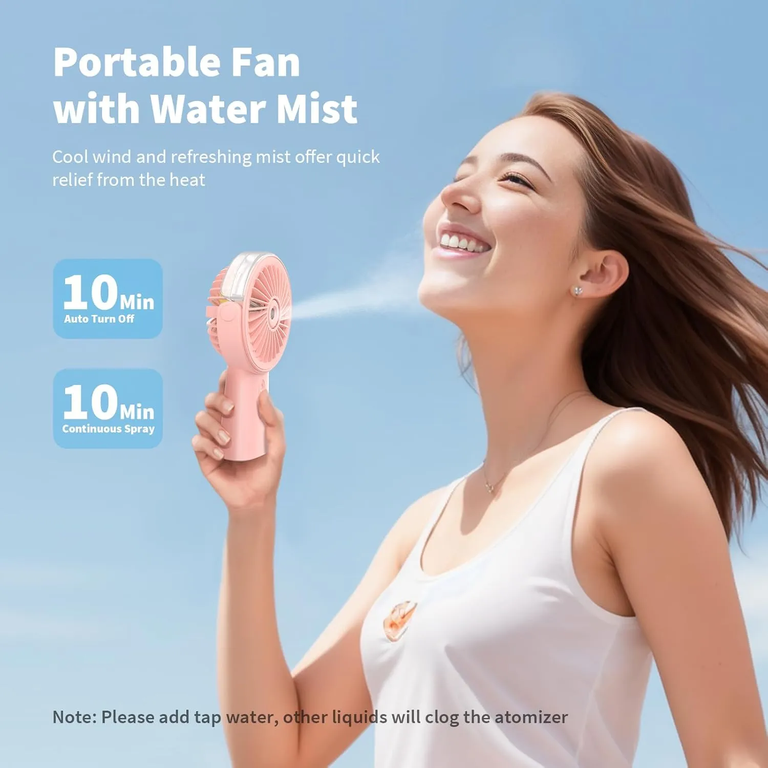 Otlonpe Handheld Misting Fan Portable, 4000mAh Rechargeable Small Personal Water Spray Hand Held Mist Fan Battery Operated, 90 Rotatable, Power Bank for Travel Home Office Men Women Kids (Pink)