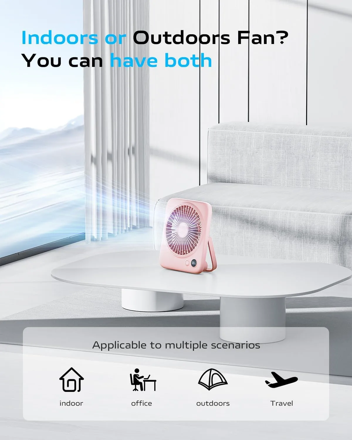 Otlonpe Small Desk Fan 6.5 Inch, 4000mAh Rechargeable Portable Fan for Travel, Slim Quiet, 7.5-22H Battery Operated, 4-Speed, 180 Folding, Personal Cooling for Indoor Outdoor Desktop