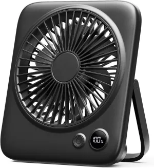Otlonpe Small Desk Fan Quiet, 4000mAh Personal Rechargeable Portable Fan for Travel, Led Display, Battery Operated and USB Powered, Foldable, 4 Speeds for Indoor Outdoor Table Desktop (6.5 Inch Black) USB desktop fan for workspace