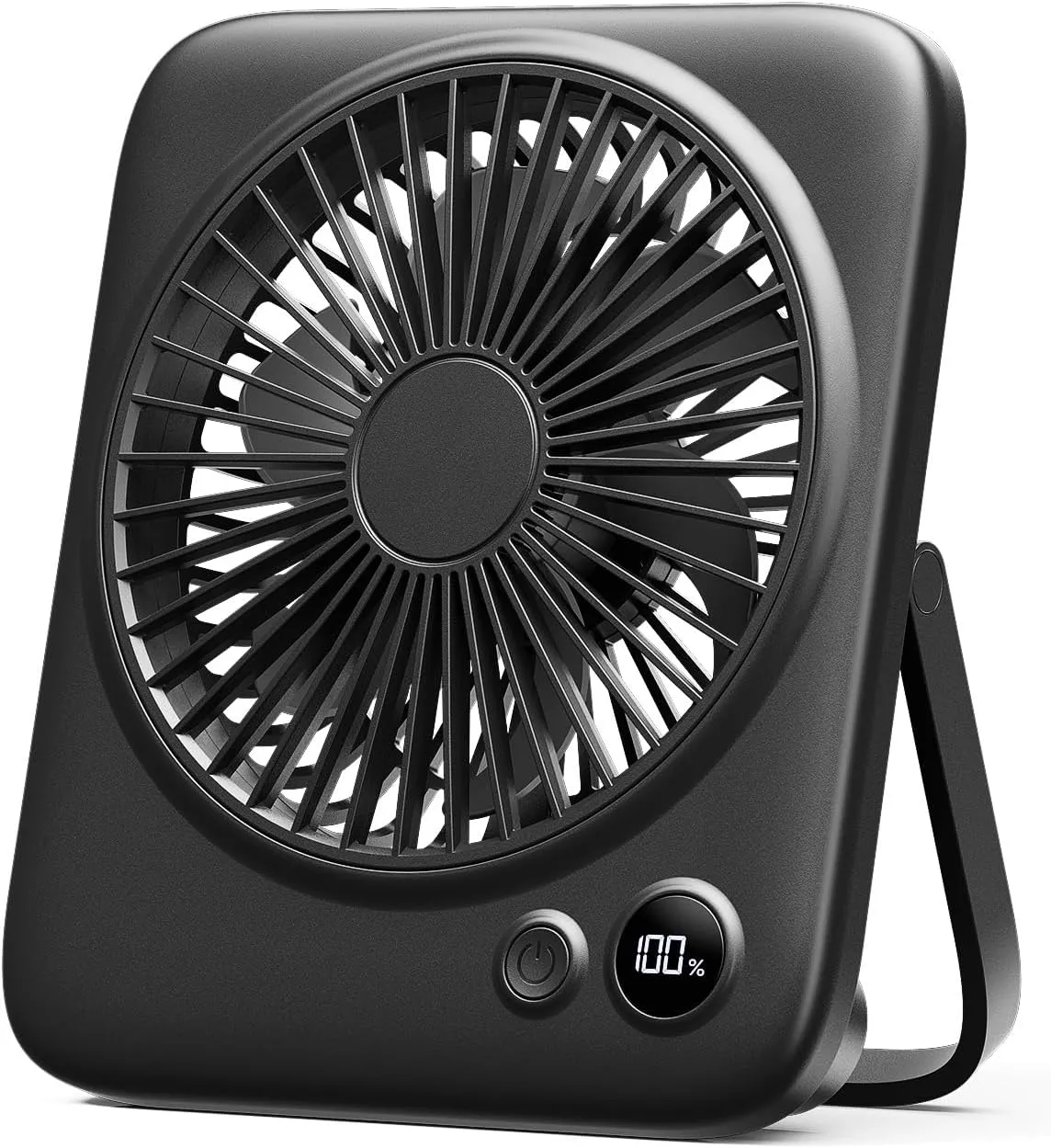 Otlonpe Small Desk Fan Quiet, 4000mAh Personal Rechargeable Portable Fan for Travel, Led Display, Battery Operated and USB Powered, Foldable, 4 Speeds for Indoor Outdoor Table Desktop (6.5 Inch Black) USB desktop fan for workspace