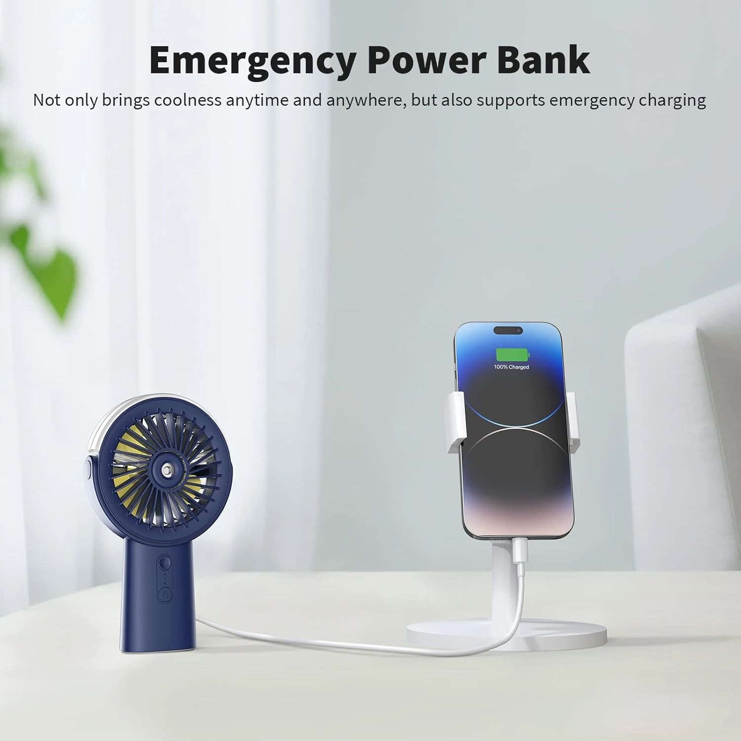 Otlonpe Handheld Misting Fan Portable, 4000mAh Rechargeable Small Personal Water Spray Hand Held Mist Fan Battery Operated, 90 Rotatable, Power Bank for Travel Home Office Men Women Kids (Blue)