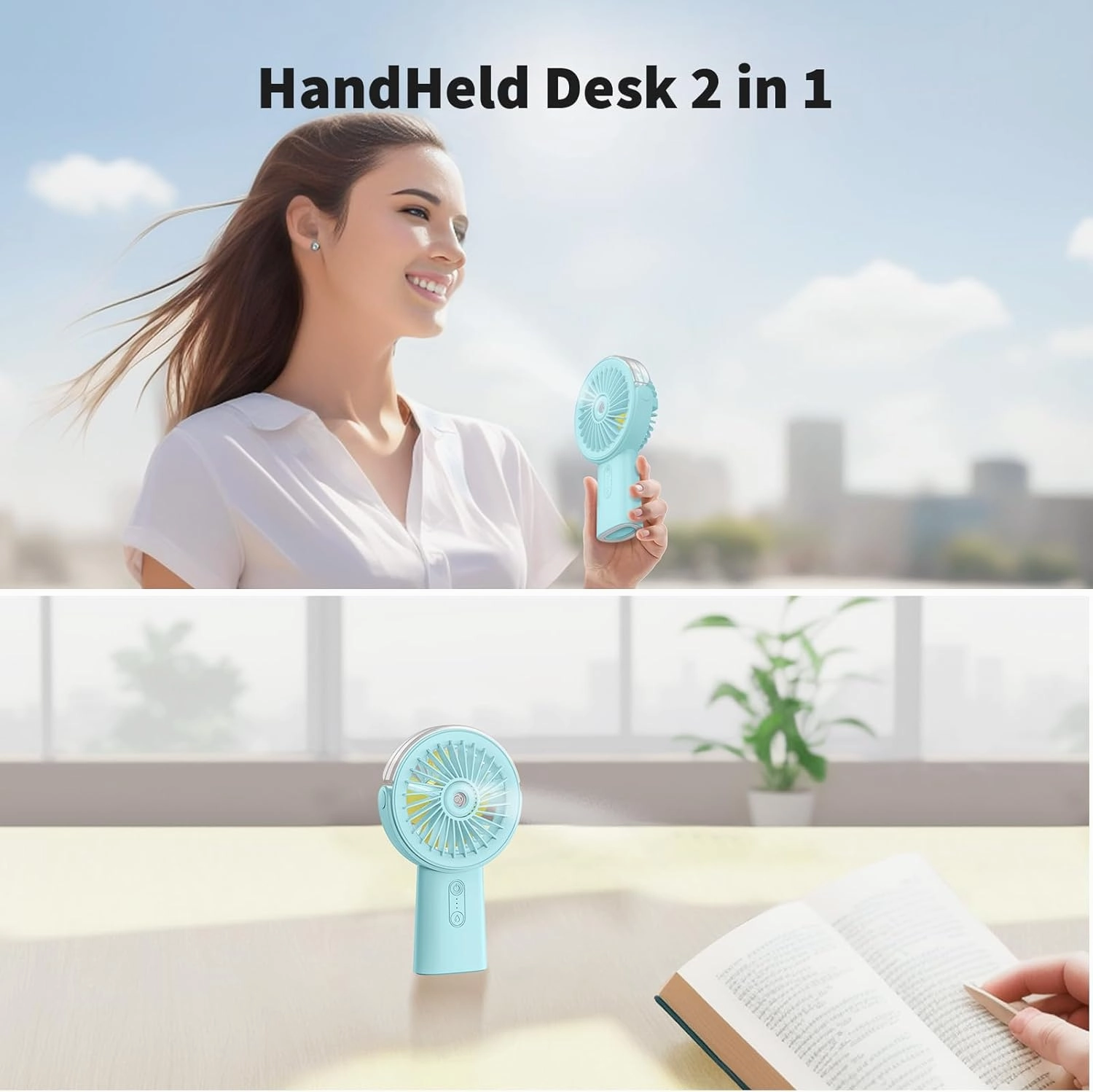 Otlonpe Handheld Misting Fan Portable, 4000mAh Rechargeable Small Personal Water Spray Hand Held Mist Fan Battery Operated, 90 Rotatable, Power Bank for Travel Home Office Men Women Kids (Blue)