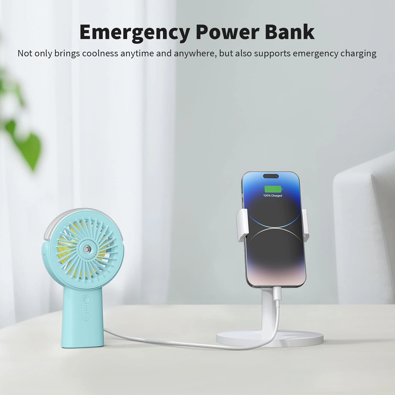 Otlonpe Handheld Misting Fan Portable, 4000mAh Rechargeable Small Personal Water Spray Hand Held Mist Fan Battery Operated, 90 Rotatable, Power Bank for Travel Home Office Men Women Kids (Blue)