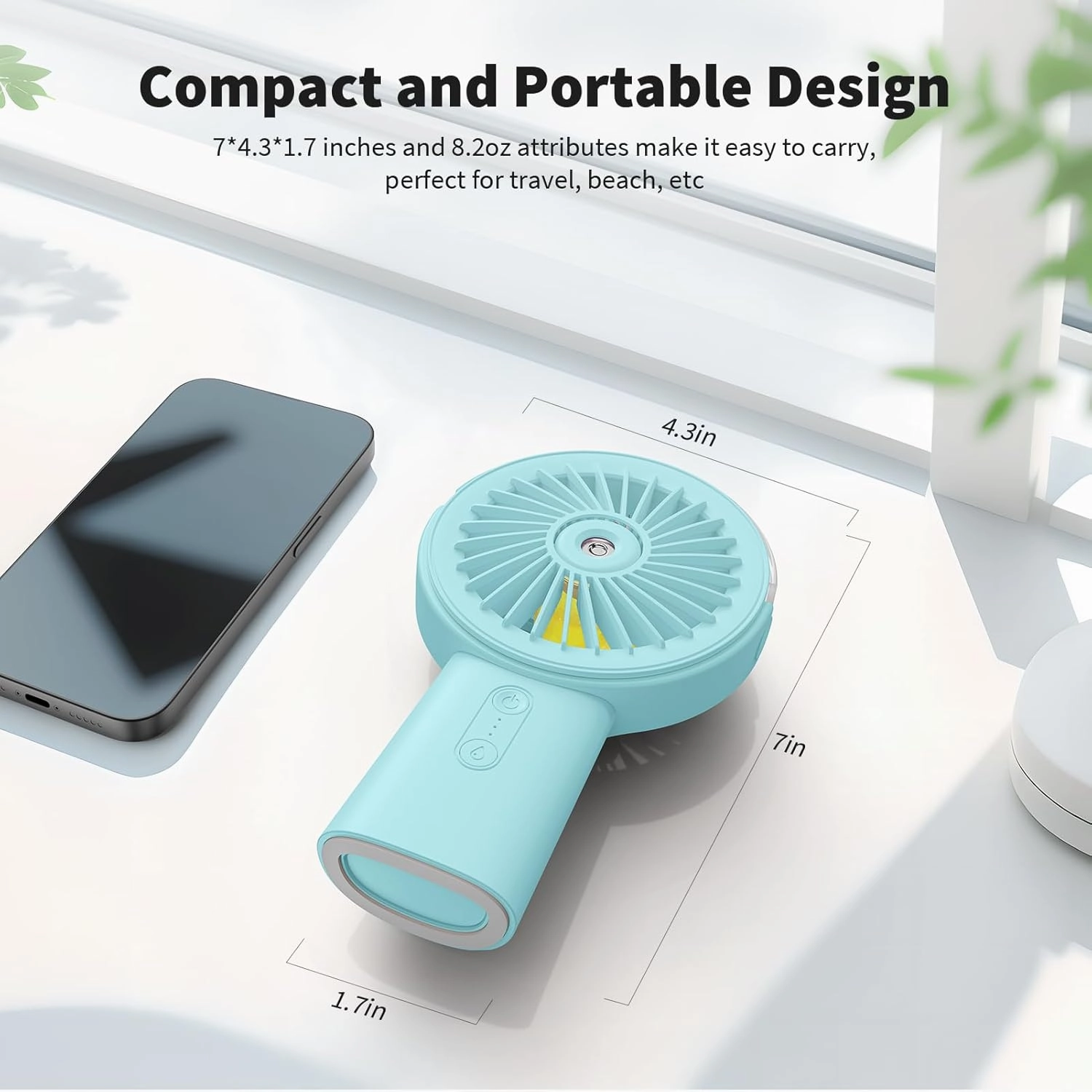 Otlonpe Handheld Misting Fan Portable, 4000mAh Rechargeable Small Personal Water Spray Hand Held Mist Fan Battery Operated, 90 Rotatable, Power Bank for Travel Home Office Men Women Kids (Blue)