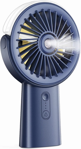 Otlonpe Handheld Misting Fan Portable, 4000mAh Rechargeable Small Personal Water Spray Hand Held Mist Fan Battery Operated, 90 Rotatable, Power Bank for Travel Home Office Men Women Kids (Blue) Mini handheld fan for personal cooling