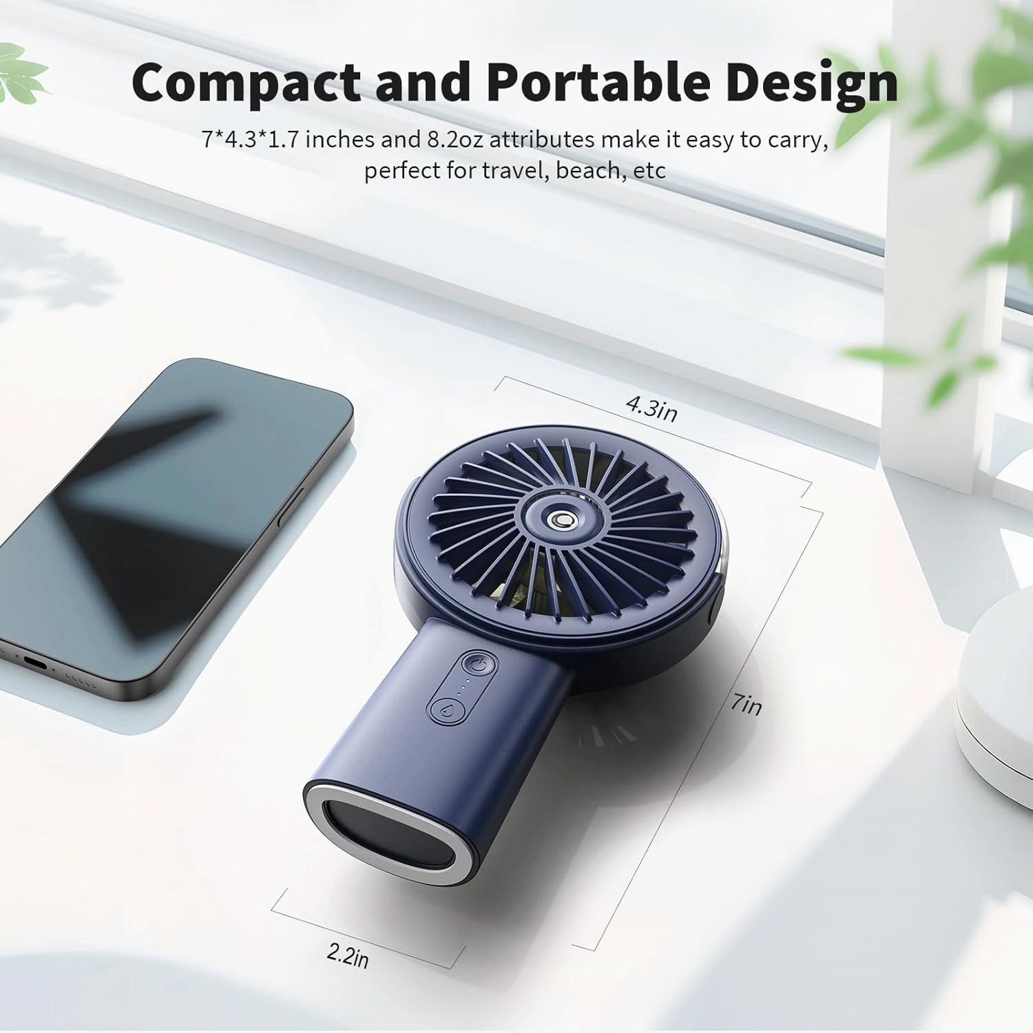 Otlonpe Handheld Misting Fan Portable, 4000mAh Rechargeable Small Personal Water Spray Hand Held Mist Fan Battery Operated, 90 Rotatable, Power Bank for Travel Home Office Men Women Kids (Blue)