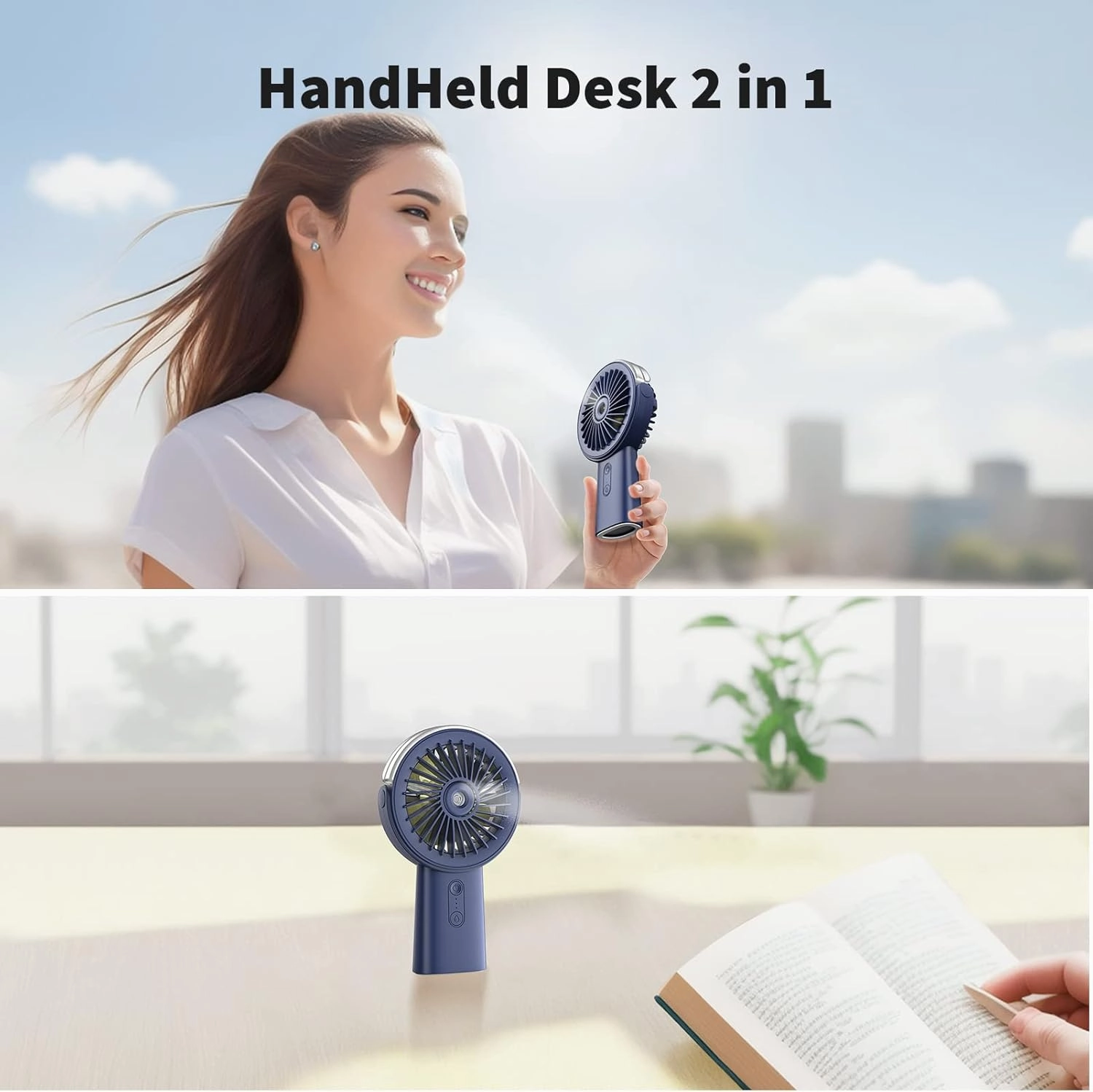 Otlonpe Handheld Misting Fan Portable, 4000mAh Rechargeable Small Personal Water Spray Hand Held Mist Fan Battery Operated, 90 Rotatable, Power Bank for Travel Home Office Men Women Kids (Blue)