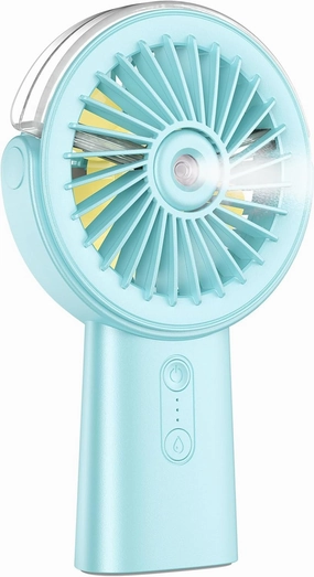 Otlonpe Handheld Misting Fan Portable, 4000mAh Rechargeable Small Personal Water Spray Hand Held Mist Fan Battery Operated, 90 Rotatable, Power Bank for Travel Home Office Men Women Kids (Blue) Mini handheld fan for personal cooling