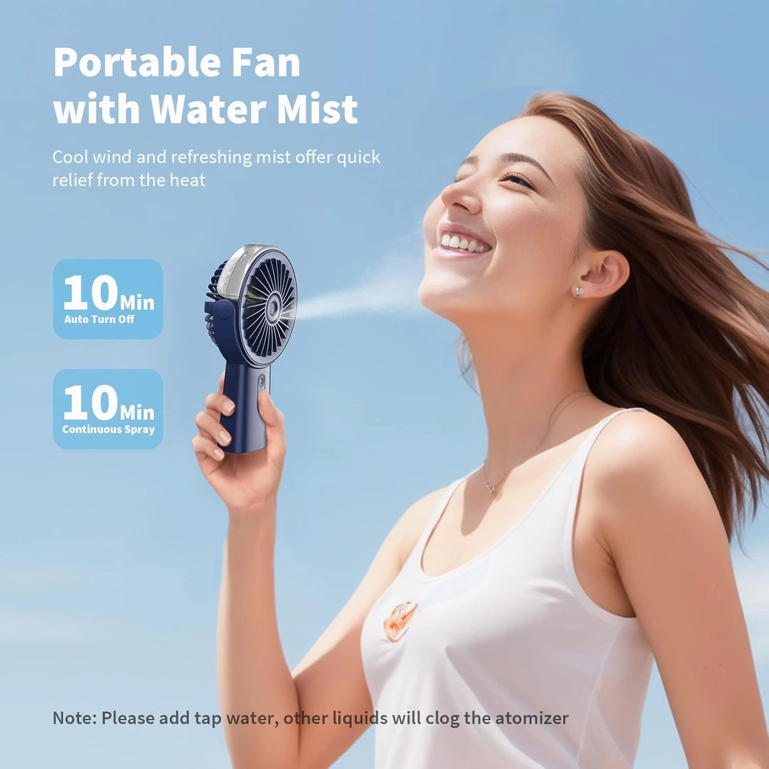 Otlonpe Handheld Misting Fan Portable, 4000mAh Rechargeable Small Personal Water Spray Hand Held Mist Fan Battery Operated, 90 Rotatable, Power Bank for Travel Home Office Men Women Kids (Blue)