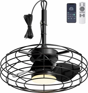 Outdoor Ceiling Fans with Light for Patios, 20'' Wet Rated Gazebo Fan Remote&APP Control, Dimmable Hanging Fan with Plug in Cord for Pergola, Black App-controlled remote fan for convenience