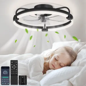 OUTON 20" Ceiling Fan with Light, Remote & App Control, Fandelier Low Profile Flush Mount Ceiling Fan with 3000K-6500K Stepless Dimmable, 6 Speed, Quiet DC Motor, Small Modern Ceiling Fans for Bedroom App-controlled remote fan for convenience
