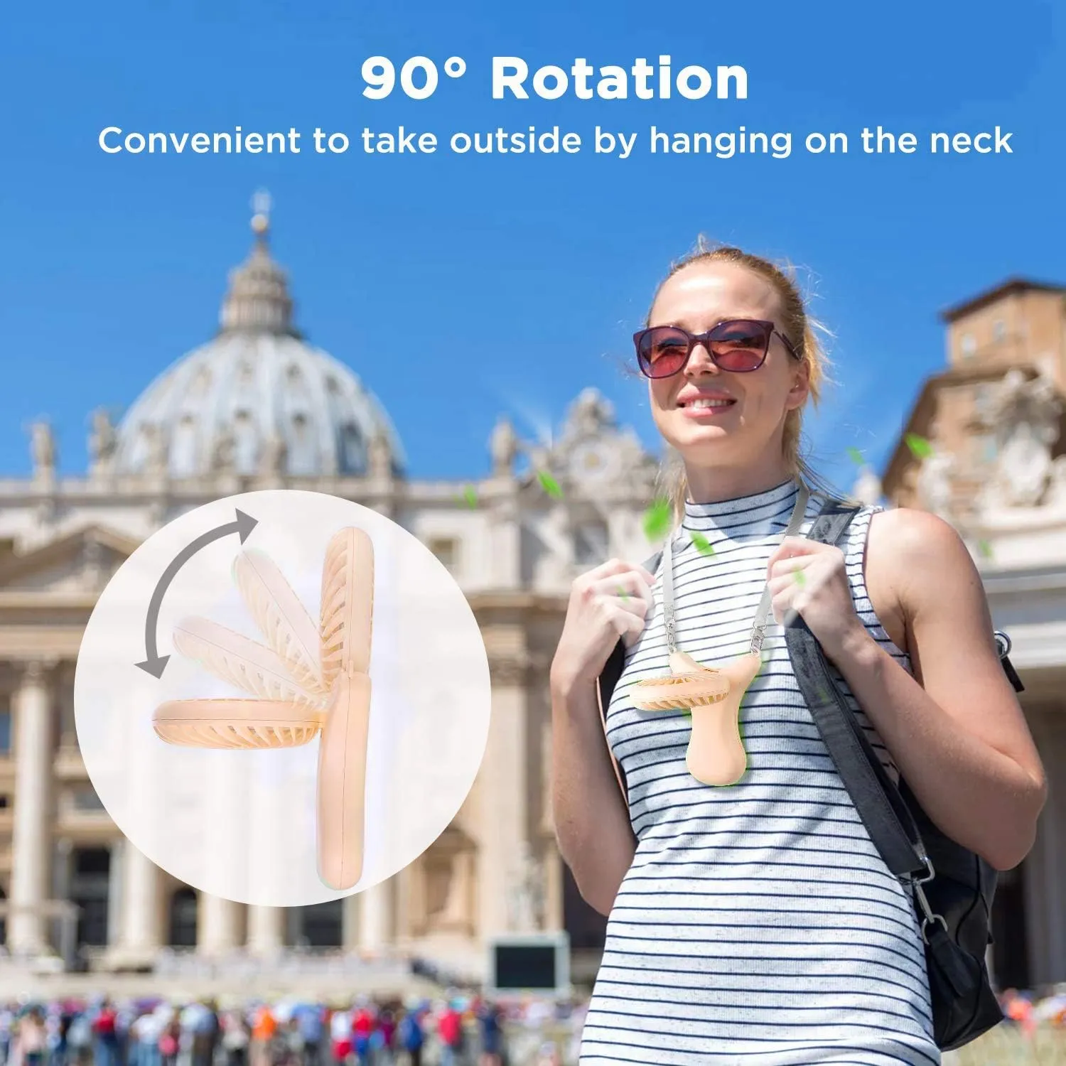 OUTXE Necklace Fan Personal Fan 3000mAh Wearable Mini Handheld 90 Rotation Portable