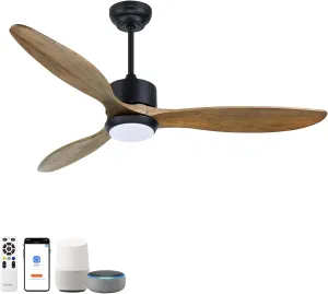 Ovlaim 52 Inch Wood Ceiling Fan, ETL Listed Quiet DC Motor Indoor Outdoor Ceiling Fans with Lights Remote Control, 3 Blade Smart Ceiling Fan for Bedroom Living Room App-controlled remote fan for convenience