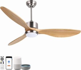 Ovlaim 52 Inch Wood Ceiling Fans with Lights Remote Control, 6 Speed Quiet DC Motor 3 Blade Smart Ceiling Fan, Indoor Living Room Bedroom Ceiling Fan App-controlled remote fan for convenience