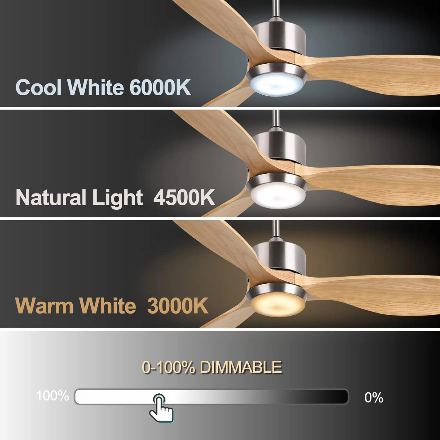 Ovlaim 52 Inch Wood Ceiling Fans with Lights Remote Control, 6 Speed Quiet DC Motor 3 Blade Smart Ceiling Fan, Indoor Living Room Bedroom Ceiling Fan