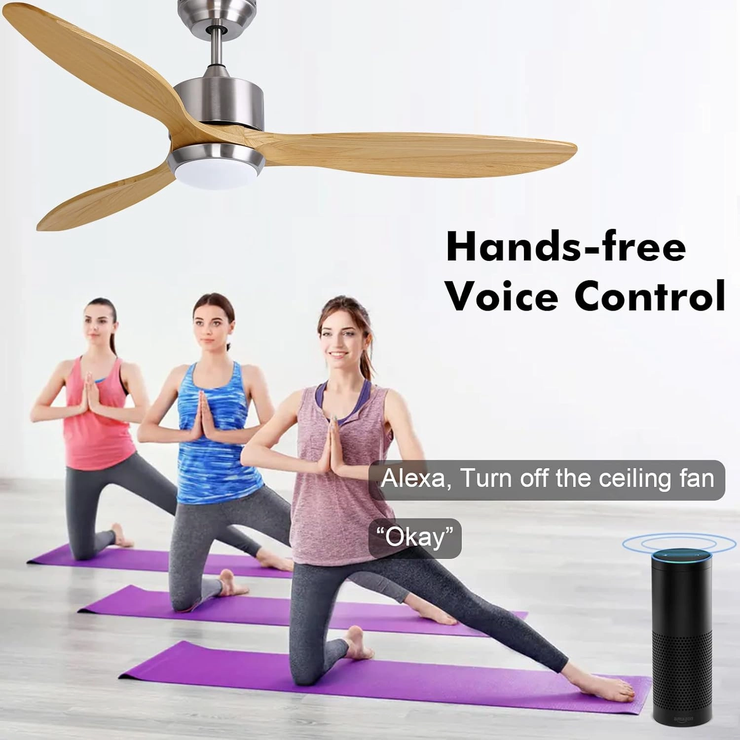 Ovlaim 60 inch Smart Ceiling Fan with Light Remote Control, Dimmable Led Quiet DC Motor Wood Ceiling Fan for Living Room, Bedroom, Patio, Farmhouse