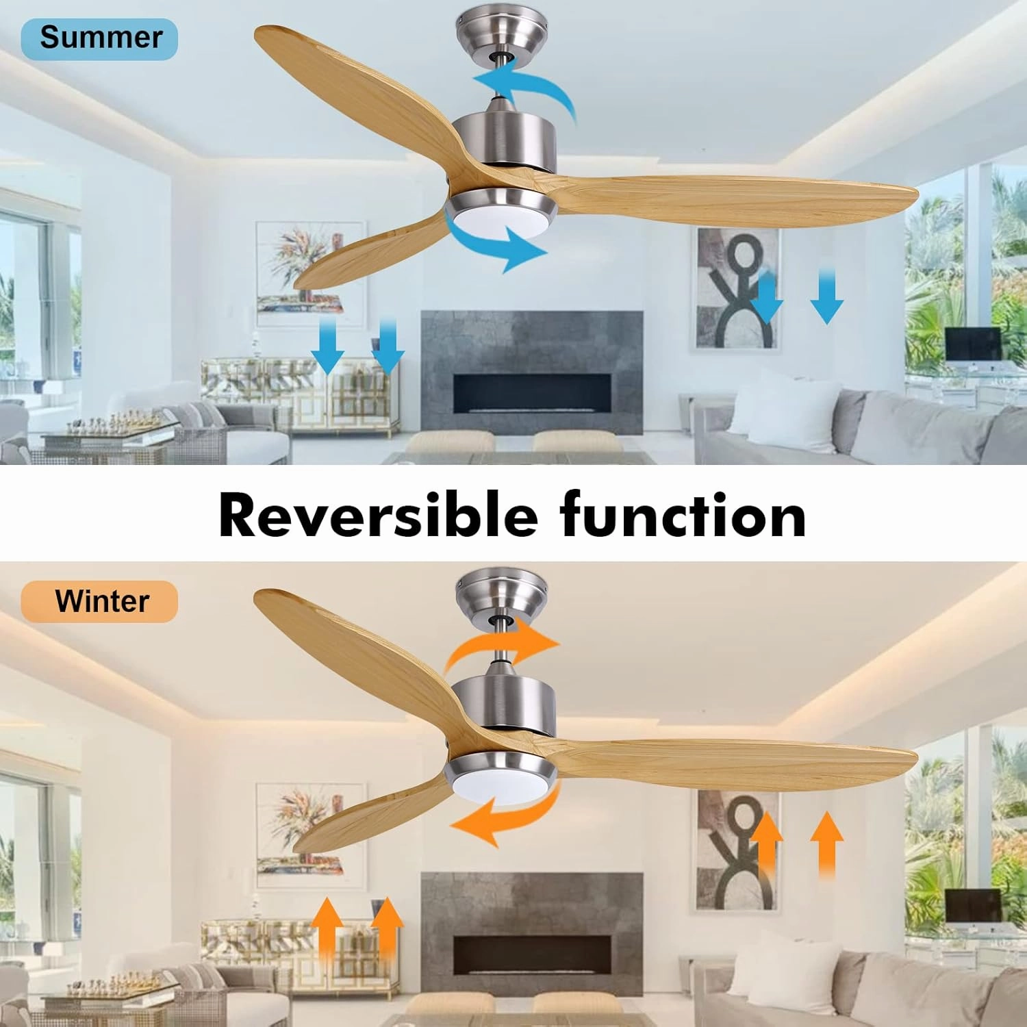 Ovlaim 60 inch Smart Ceiling Fan with Light Remote Control, Dimmable Led Quiet DC Motor Wood Ceiling Fan for Living Room, Bedroom, Patio, Farmhouse