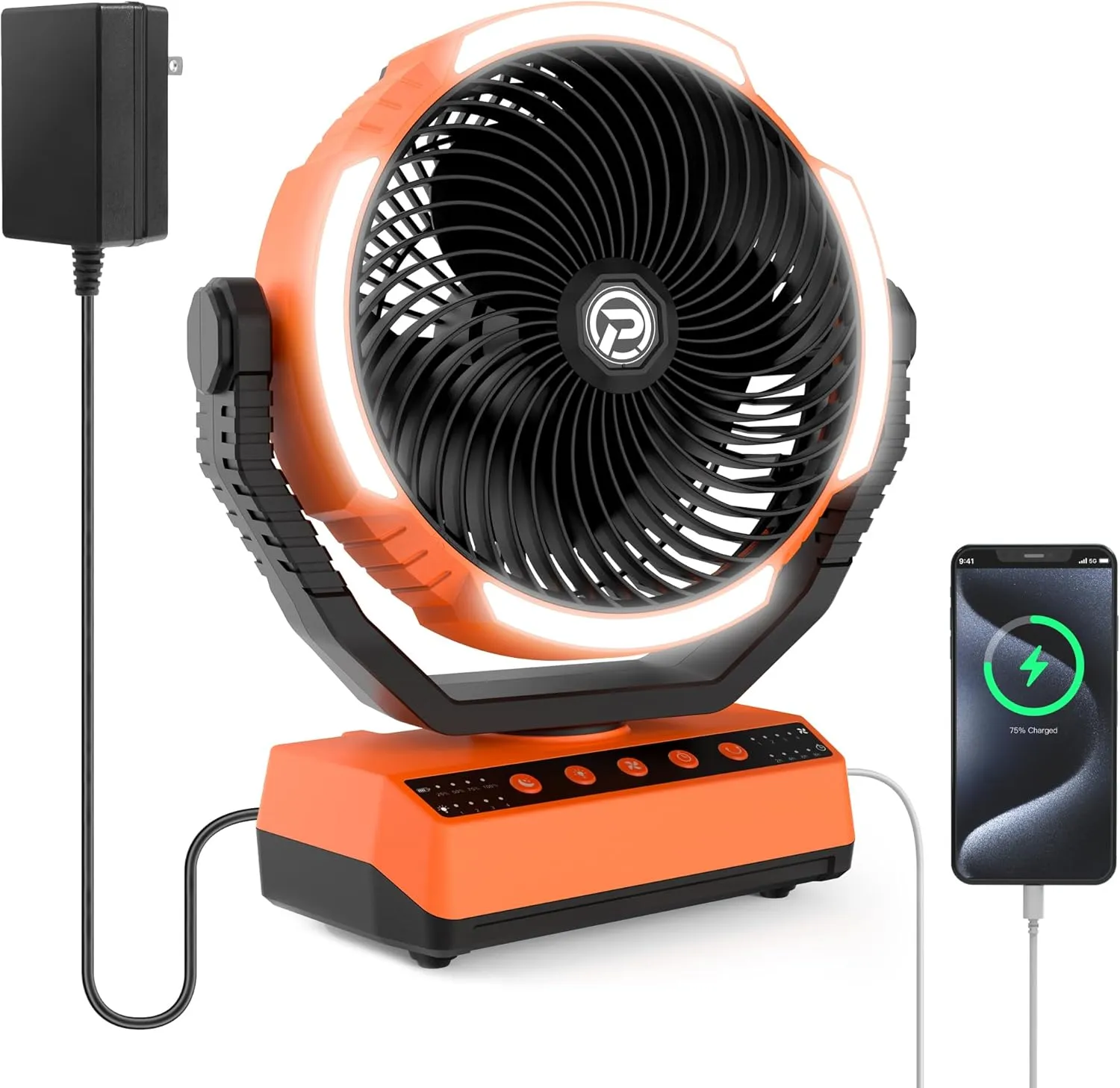 PANERGY Camping Fan with Light - 20000mAh Rechargeable Battery Fan with Charger, 70Hrs Cooling Time, 4 Speeds, 110 Auto Oscillation & 270 Pivot Design with Hook for Camping/Power Outage/Hurricane Solar-powered car fan for ventilation