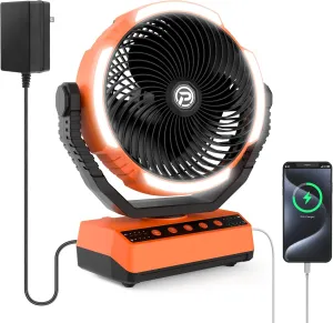 PANERGY Camping Fan with Light - 20000mAh Rechargeable Battery Fan with Charger, 70Hrs Cooling Time, 4 Speeds, 110 Auto Oscillation & 270 Pivot Design with Hook for Camping/Power Outage/Hurricane Solar-powered car fan for ventilation