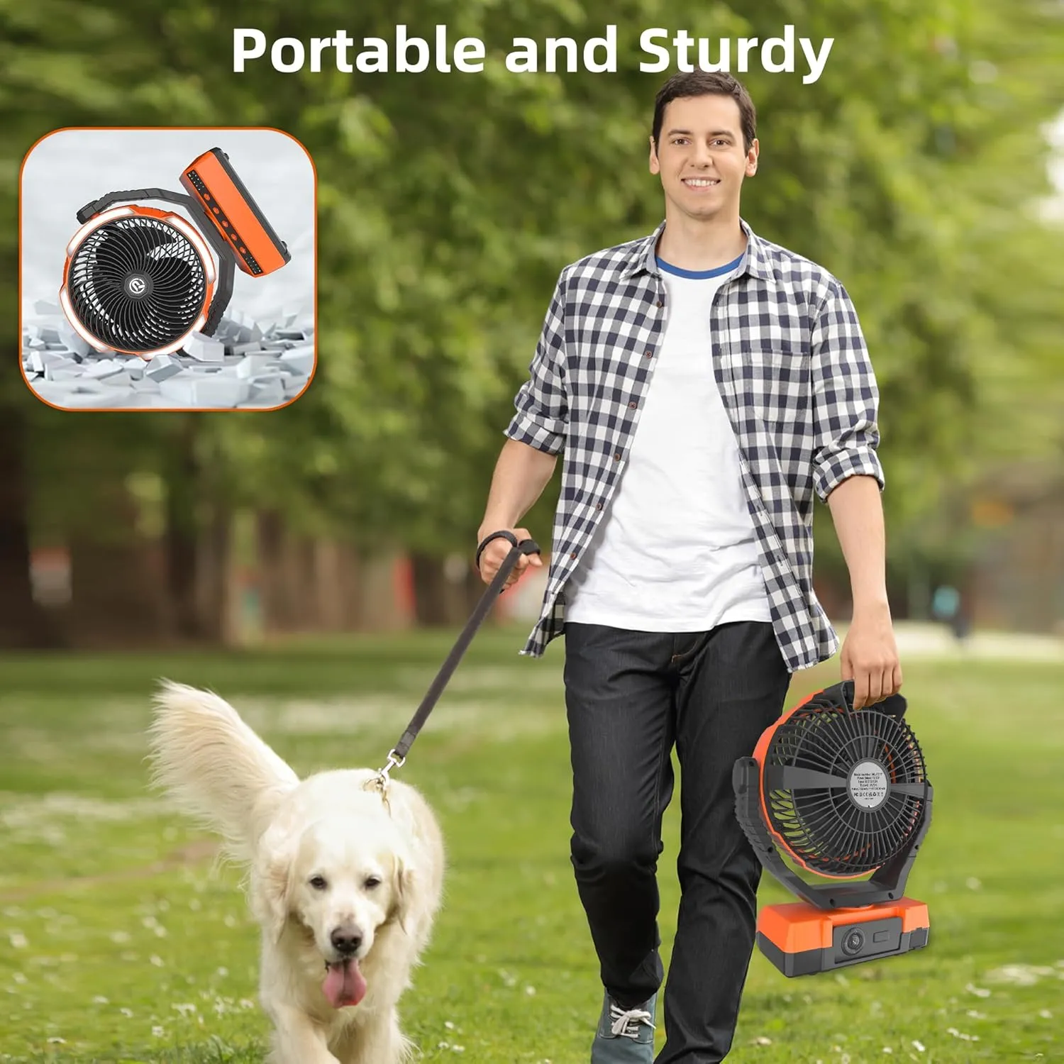 PANERGY Camping Fan with Light - 20000mAh Rechargeable Battery Fan with Charger, 70Hrs Cooling Time, 4 Speeds, 110 Auto Oscillation & 270 Pivot Design with Hook for Camping/Power Outage/Hurricane