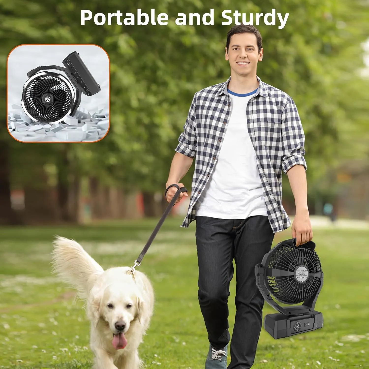 PANERGY Camping Fan with Light - 20000mAh Rechargeable Battery Fan with Charger, 70Hrs Cooling Time, 4 Speeds, 110 Auto Oscillation & 270 Pivot Design with Hook for Camping/Power Outage/Hurricane