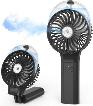 PANERGY Handheld Misting Fan  Rechargeable Battery Operated,Handheld Personal Fan with Mist Spray, Electric Hand Fans, 180 Foldable Mister Fans for Travel, Camping, Disney, Concerts, Office(Black) Mini handheld fan for personal cooling