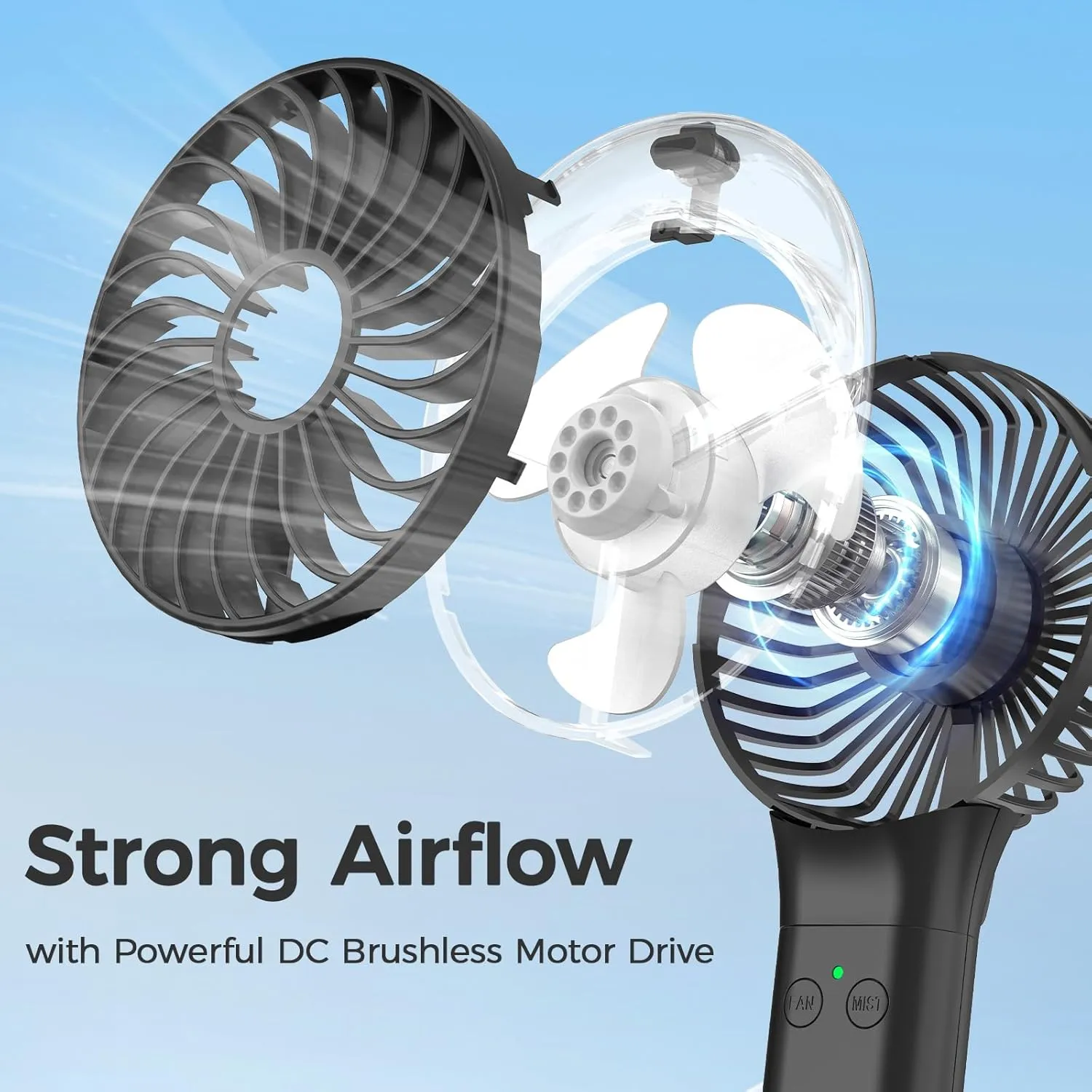 PANERGY Handheld Misting Fan  Rechargeable Battery Operated,Handheld Personal Fan with Mist Spray, Electric Hand Fans, 180 Foldable Mister Fans for Travel, Camping, Disney, Concerts, Office(Black)